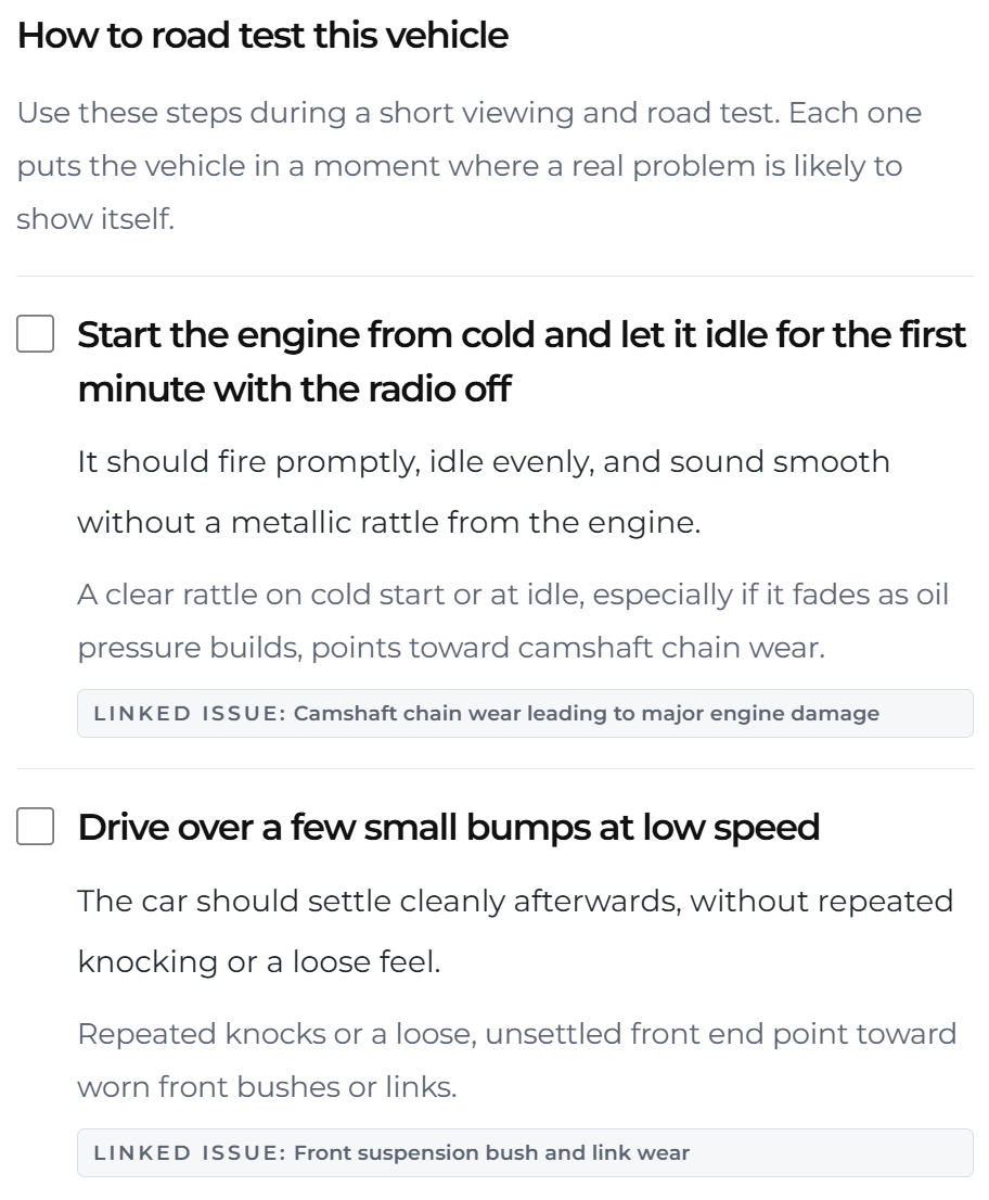 How to road test this vehicle preview with viewing and road-test steps.