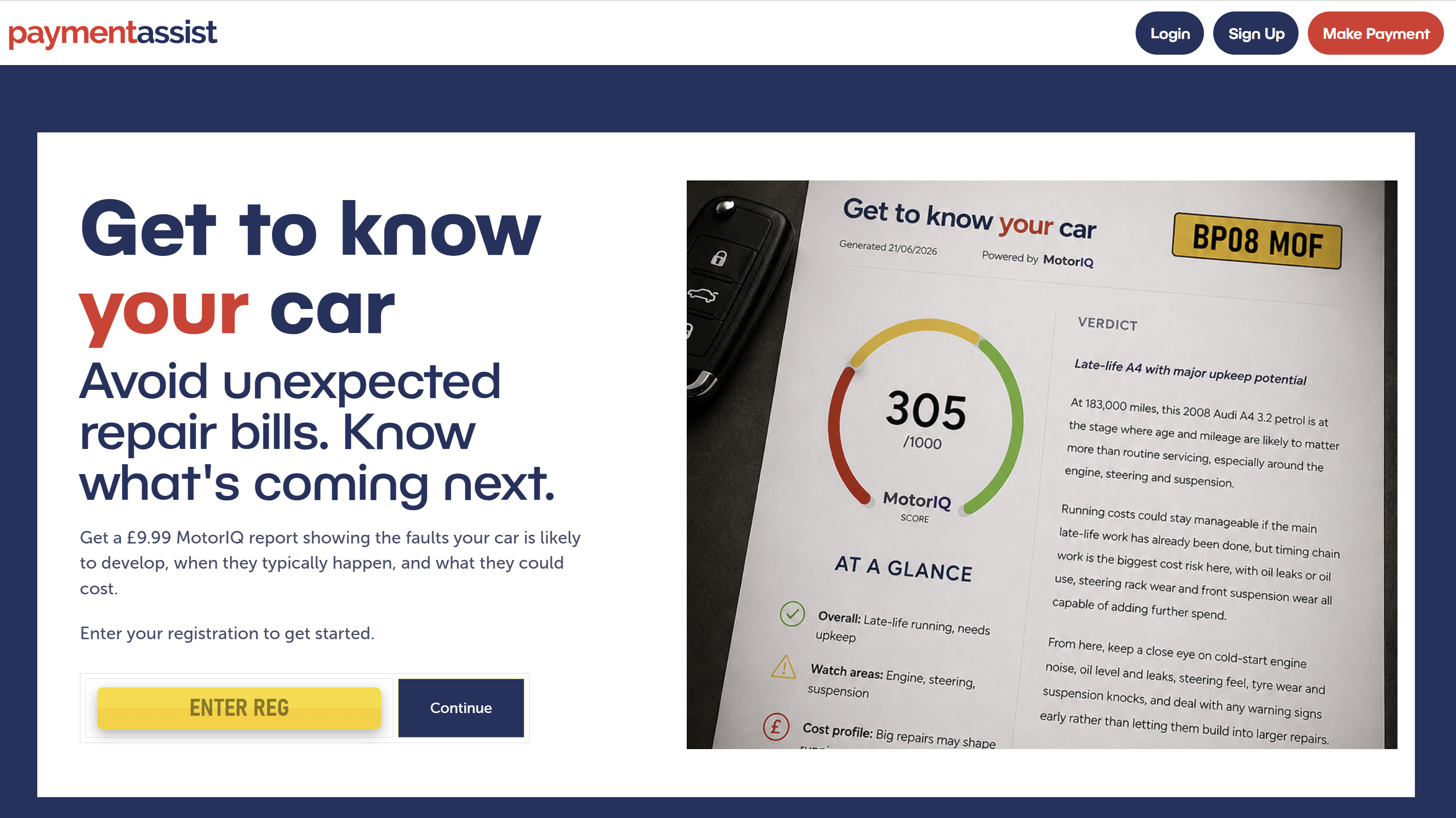 Payment Assist Get to know your car live service with a MotorIQ report preview.